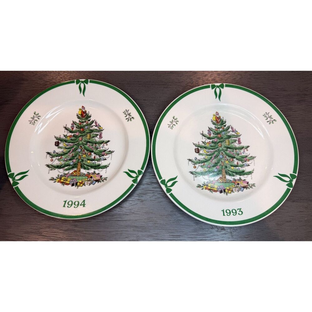 Spode Christmas Tree Year Plates 1993 1994 England Vintage Collector Set of 2
